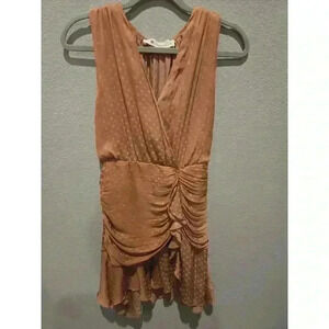 Impeccable Pig Women's Polka Dot Mini Dress Ruched Rose Gold FairyCoquette Sz S